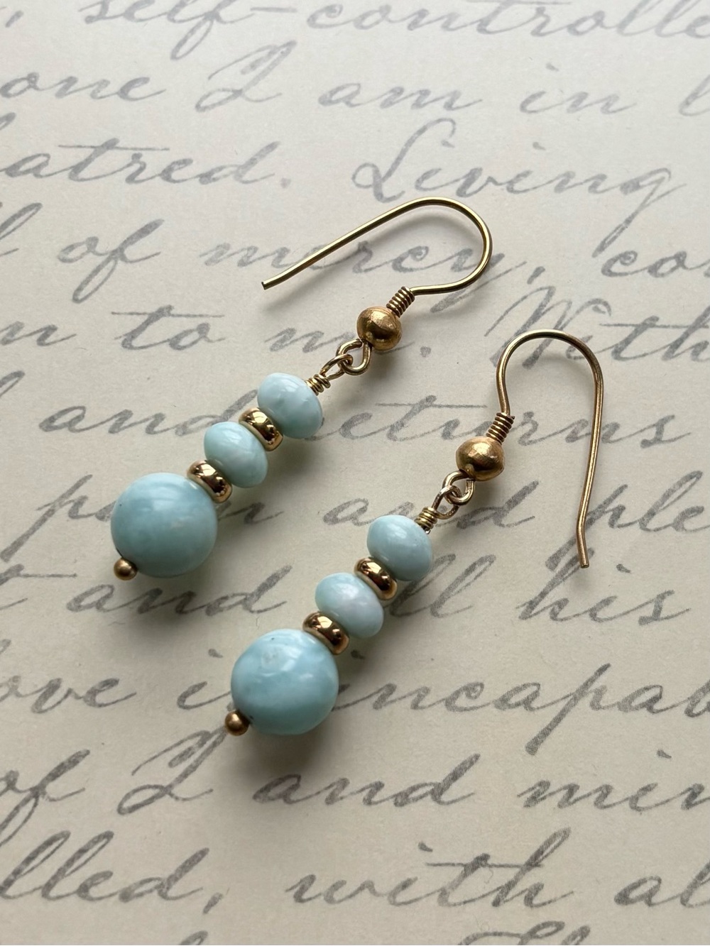 Gold Plated Sterling Silver and Blue Larimar Beaded Drop Earrings